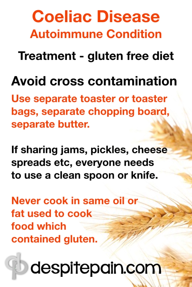 coeliac disease - advice to avoid cross contamination. Gluten free food.