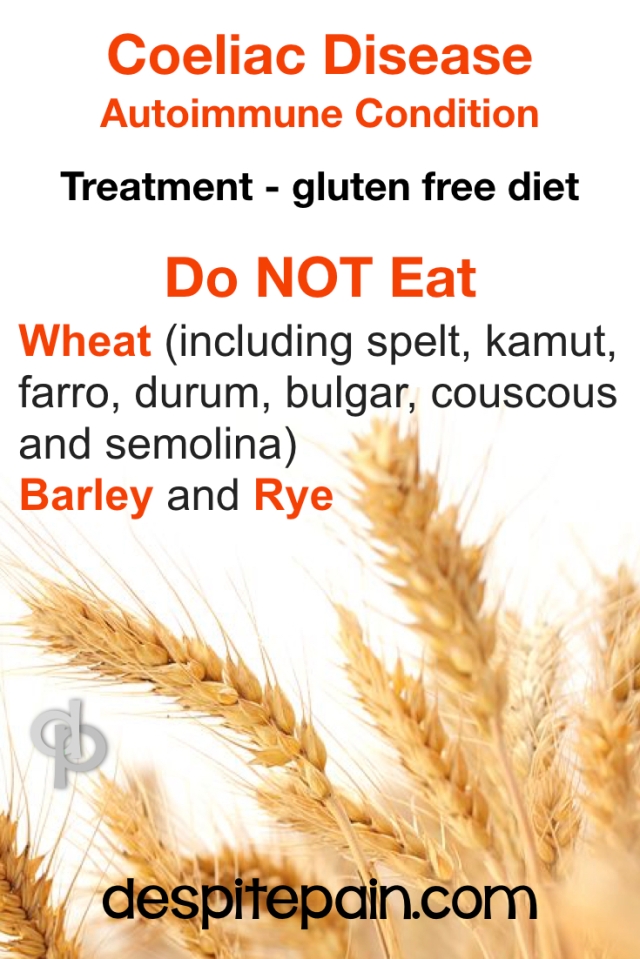 Coeliac disease, gluten free - food which should not be eaten.