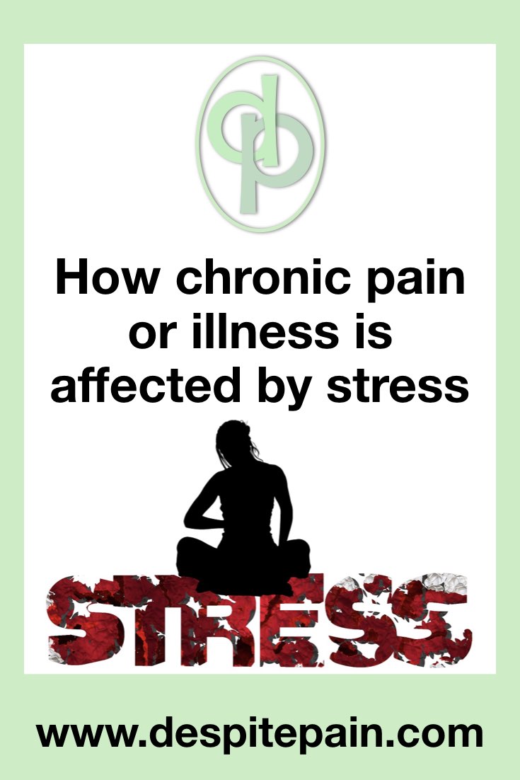 How chronic pain or illness is affected by stress. Picture of woman sitting on word stress.